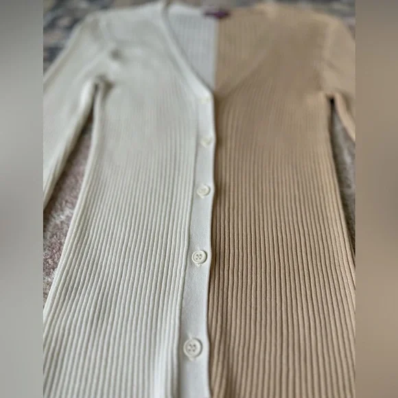 Staud Cargo Colorblock Ribbed Cardigan V Neck Stretchy Sweater Size Small - Picture 6 of 10